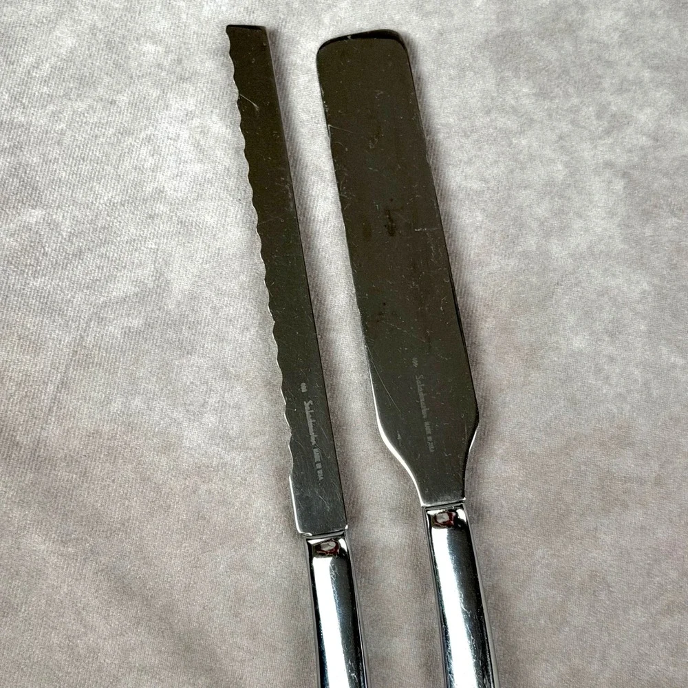 Saladmaster Stainless Steel Spatula Server Serrated Knife Set Made in USA 2pc